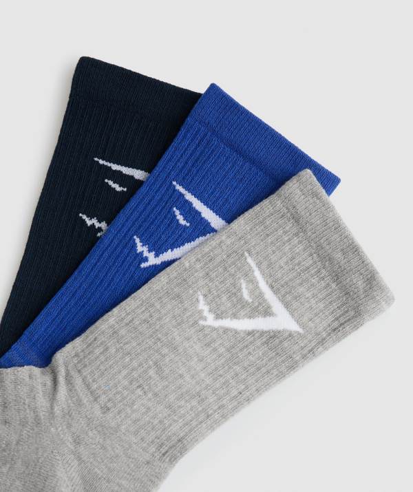 Damske Ponozky Gymshark Crew 3pk Námornícka Modrá / Modre Svetlo / Siva | EU9638427